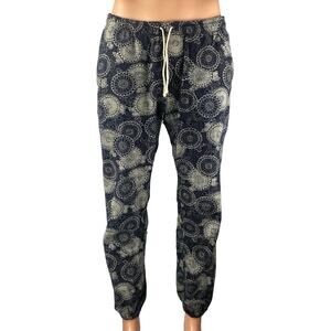 Gustin Navy Blue Japan Indigo Disc Elastic Waist Tapered Leg Joggers Pants Sz L